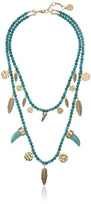 Jessica Simpson Coin, Horn, and Feather Beaded Necklace, 22-28", 20" + 2" Extender