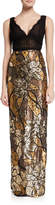 Thumbnail for your product : Marchesa Notte Floral Sequin V-Neck Sleeveless Column Gown w/ Lace Bodice