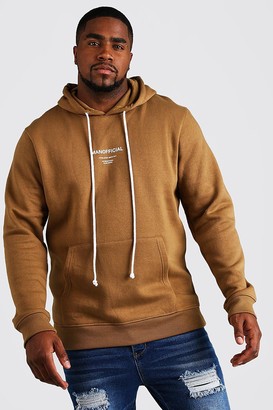 boohoo Mens Brown Plus Size MAN Official Hoodie With Drawcord, Brown