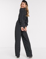 Thumbnail for your product : ASOS DESIGN high neck ruched waist tea jumpsuit in spot print