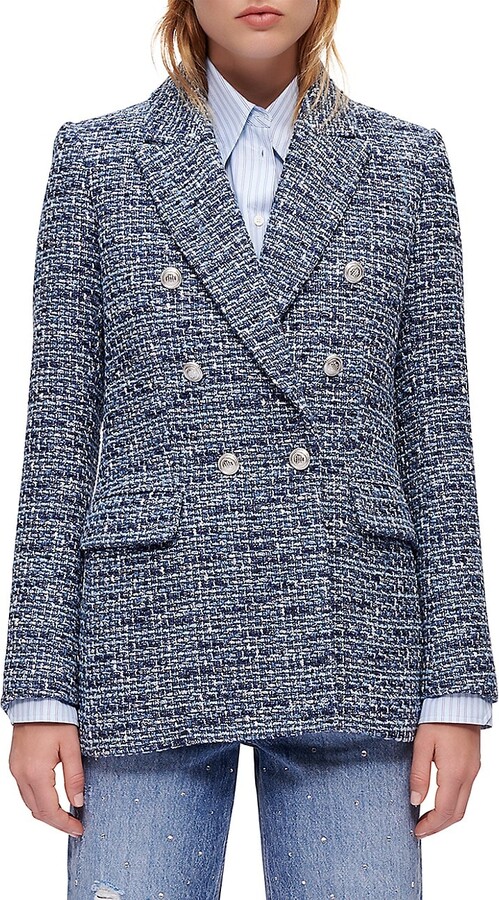 Mode Blazers Tweed blazers Judith Williams Tweed blazer wit-blauw Webpatroon casual uitstraling 
