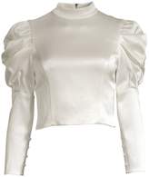 Thumbnail for your product : Alice + Olivia Brenna Mockneck Satin Puff Sleeve Top