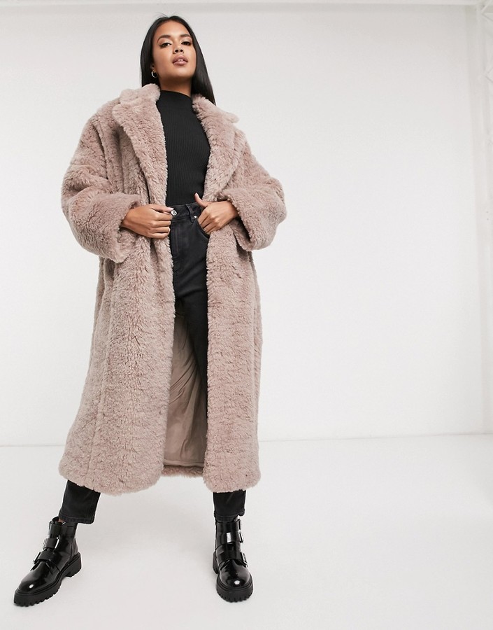 ASOS DESIGN faux fur hero longline maxi coat in mauve - ShopStyle