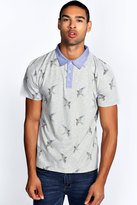 Thumbnail for your product : boohoo Smart Bird Print Polo With Chambray Collar