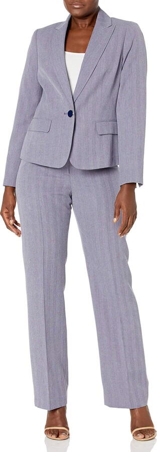 Le Suit Womens Petite 1 Button Peak Lapel Pinstripe Pant Suit 