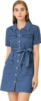 Thumbnail for your product : Allegra K Women's Jean Casual Collared Belted Button Down Denim Shirt Dress