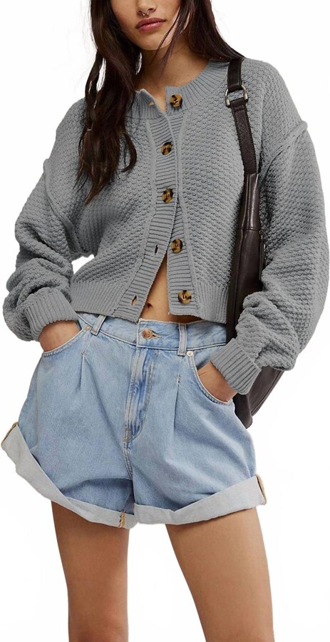 Dipped Shop Basil Knit Cardigan In Grey