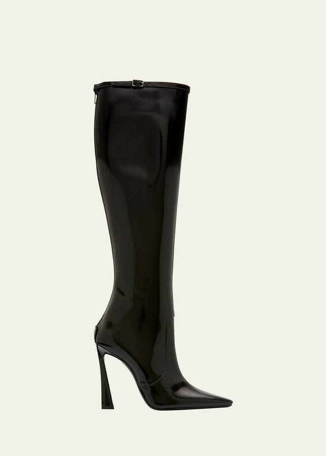 Saint Laurent Justify Patent Stiletto Knee Boots - ShopStyle