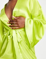 Thumbnail for your product : In The Style X Perrie Sian exclusive knot-front shirt dress in lime
