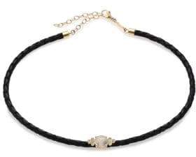 Jacquie Aiche Moonstone, Diamond, 14K Yellow Gold & Leather Braided Choker Necklace