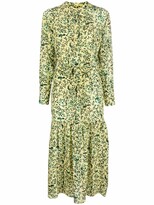Thumbnail for your product : Saloni Leaf-Print Belted Silk Midi Dress