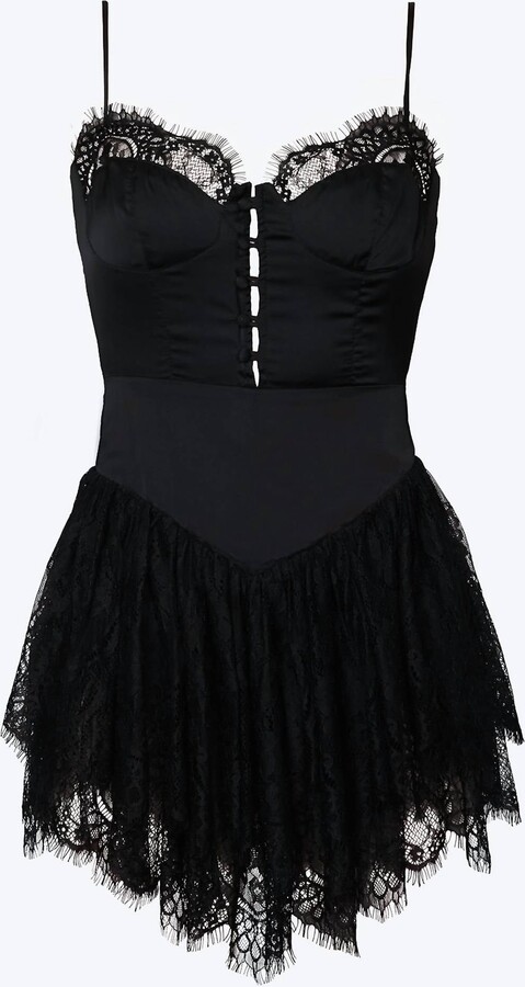 SUN IMPERIAL Bustier Lace-Trimmed Satin Mini Dress In Black - ShopStyle