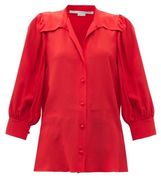 Stella McCartney Reese Cropped-sleeve Silk-crepe Shirt - Red