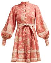 Thumbnail for your product : Zimmermann Veneto Border Floral-print Linen Dress - Womens - Red