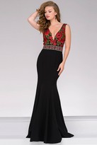 Thumbnail for your product : Jovani Fitted Long Prom Dress with Floral Embroidery 45744