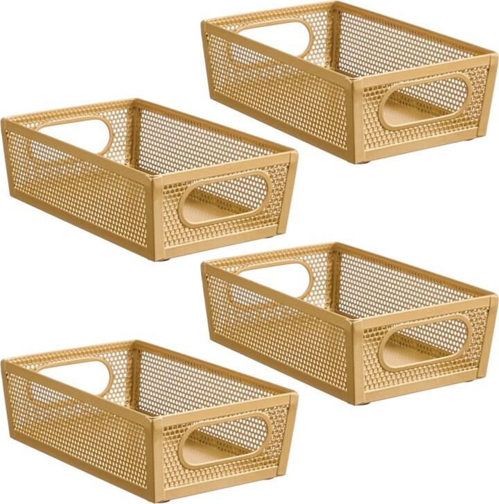 mDesign Perforated Metal Storage Bin with Handles - Set of 4 - Soft Brass