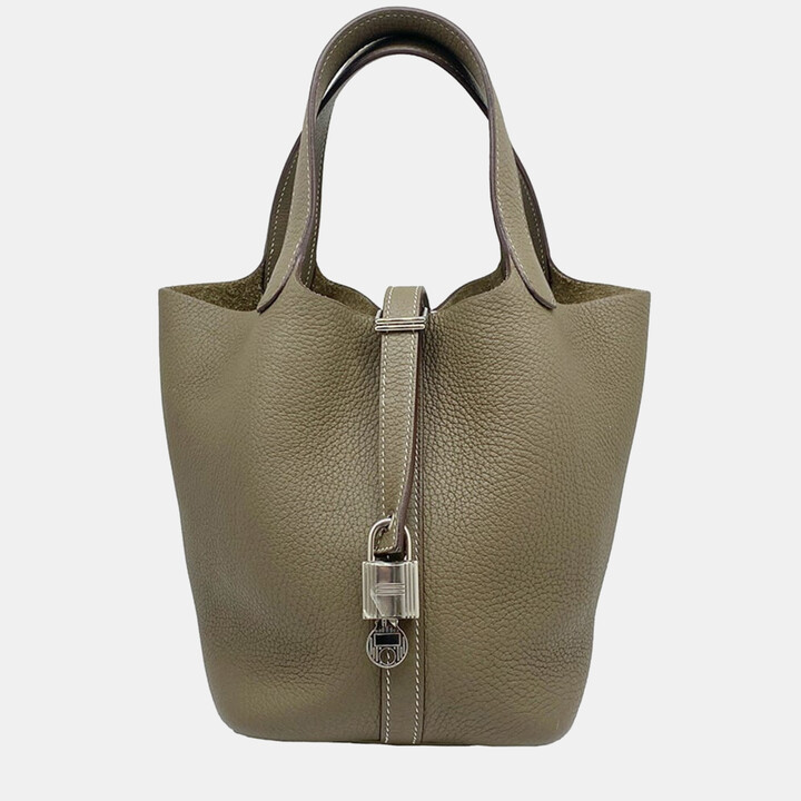 Hermes Picotin Lock bag PM Vert cypres Clemence leather Silver hardware