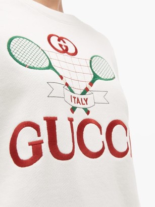 Gucci Tennis Logo-embroidered Cotton-jersey Sweatshirt - Ivory Multi
