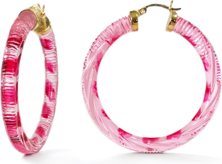 Gold & Honey Gold / Pink Pink Stripe Hoop Earrings