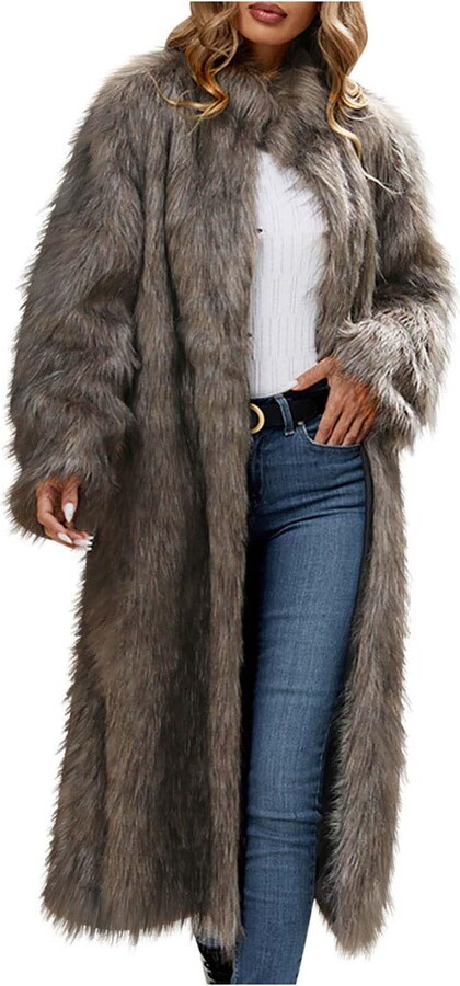 Fur Trim Talisa Grey Faux Fur Hooded Coat Plus Size Zip Front Tops  ShopStyle UK