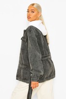 Thumbnail for your product : boohoo Acid Wash Belted Denim Jacket