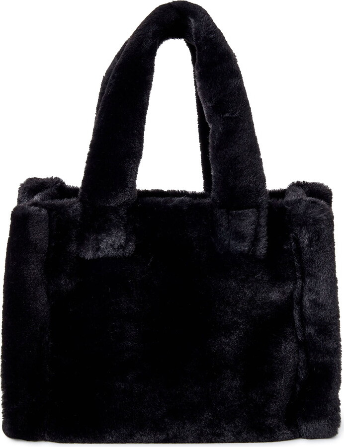 No Boundaries Women’s Faux Fur Small Tote Handbag, Black