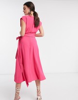 Thumbnail for your product : ASOS DESIGN sleeveless pleat front midi skater dress with obi belt in hot pink