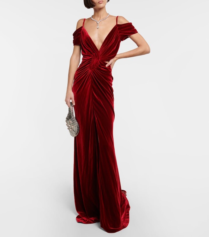 Costarellos Ruched velvet gown ShopStyle Evening Dresses