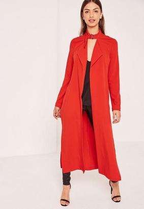 Missguided Red Premium Crepe Buckle Neck Waterfall Duster Coat