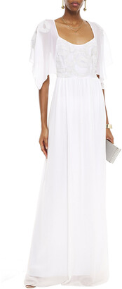 Just Cavalli Tie-back Draped Embroidered Chiffon Gown