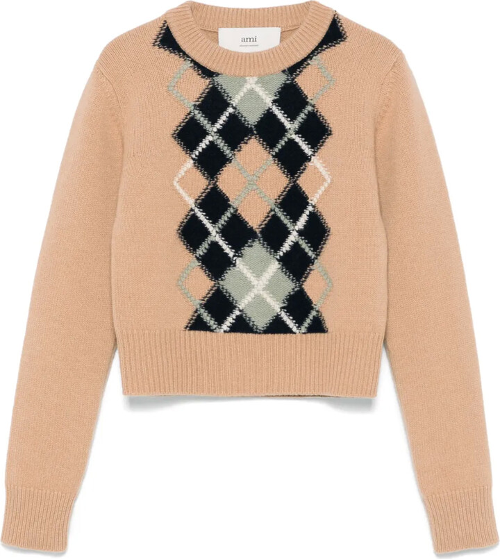 【COSYHARU】Ramiel Argyle Knitwear RELAXED ABSTRACT ARGYLE-KNIT SHIRT - WHITE | COS