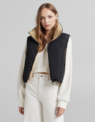 Bershka reversible padded gilet vest in black/brown - ShopStyle Jackets