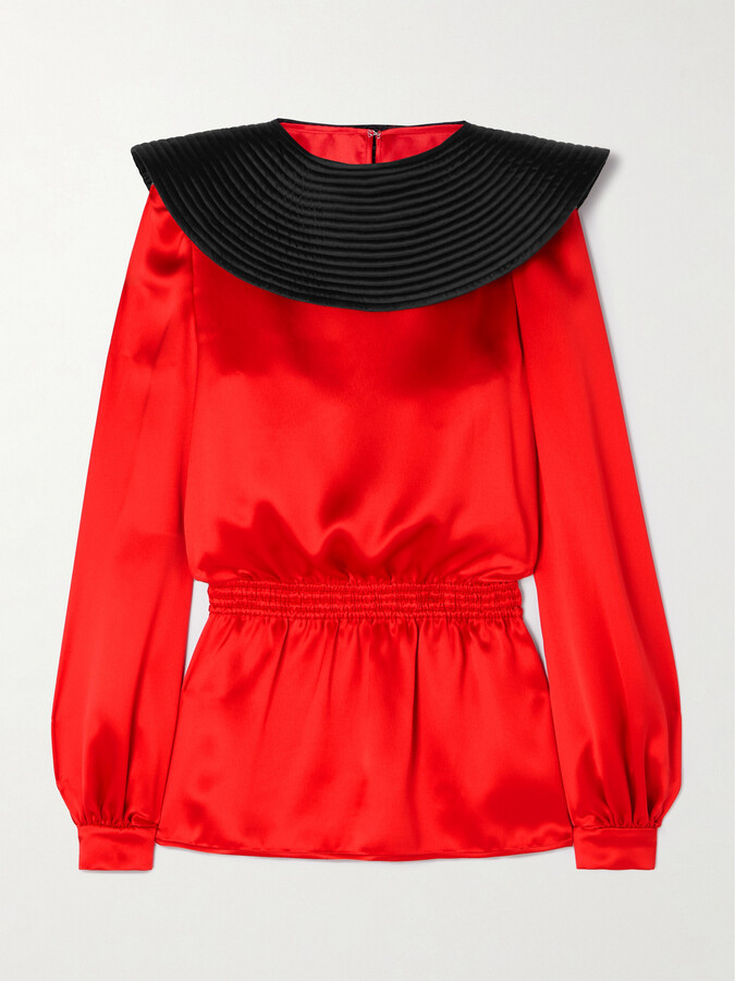 Valentino Garavani Two-tone Silk-satin Blouse - Red