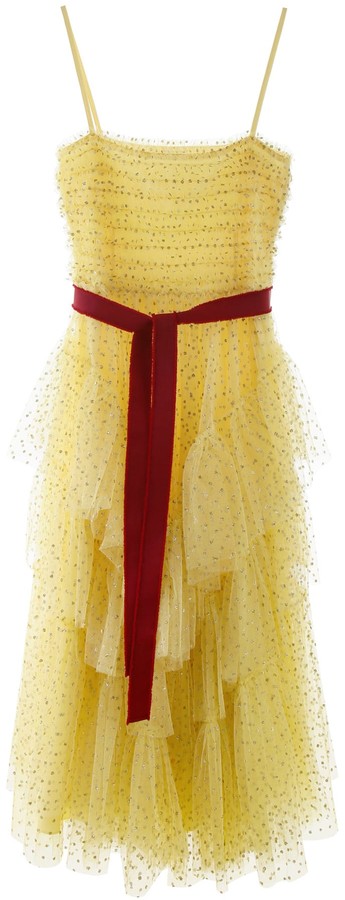 yellow dress with red polka dots