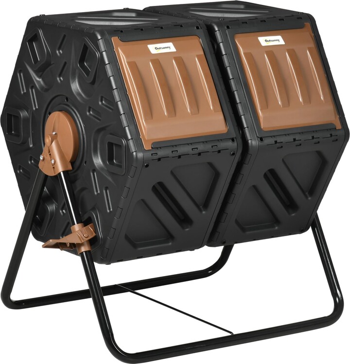 Outsunny Dual Chamber Compost Bin, Rotating Composter, Compost Tumbler