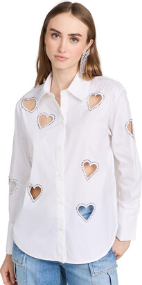 alice + olivia Finely Embellished Button Down Shirt with Heart Cutouts