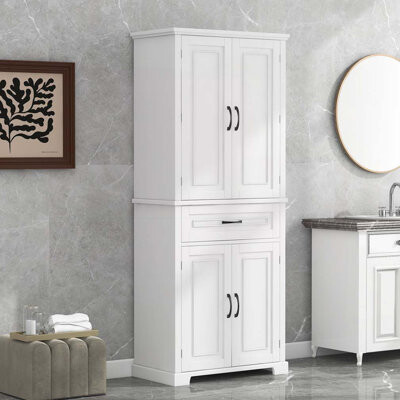 Red Barrel Studio Bathroom Storage Cabinet with Doors and Drawers Tilt-Out Laundry Hamper Multiple Storage Space