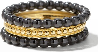 Lagos 18k Gold & Black Caviar Rings, Set of 3, Size 7