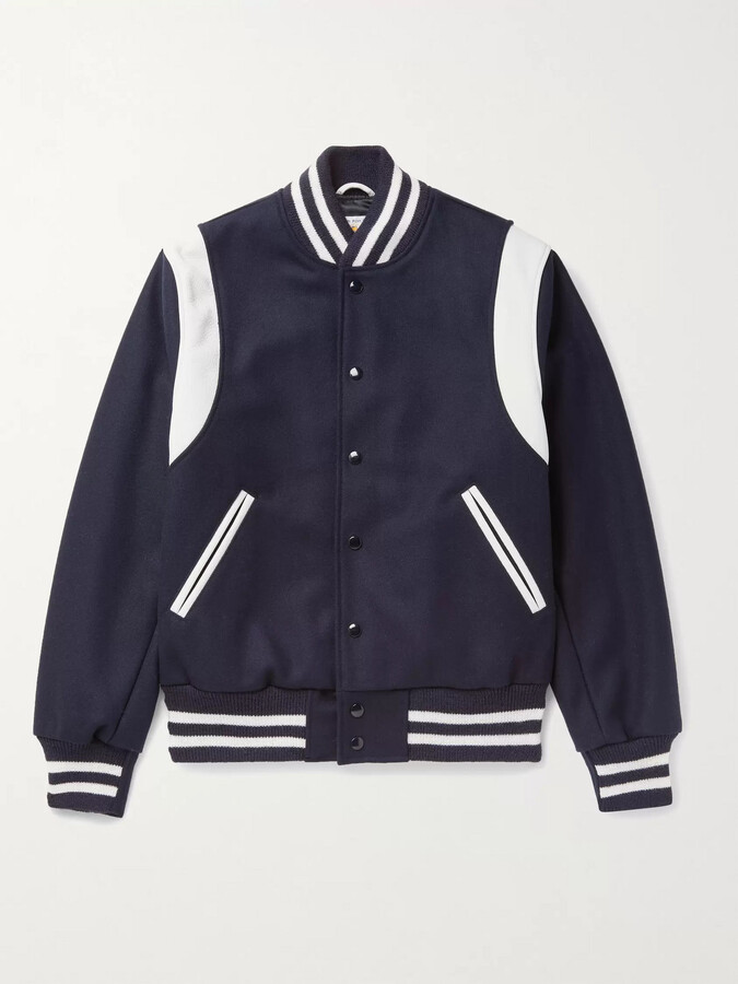 GoldenBear The Hayes Leather-Panelled Wool-Blend Varsity Jacket