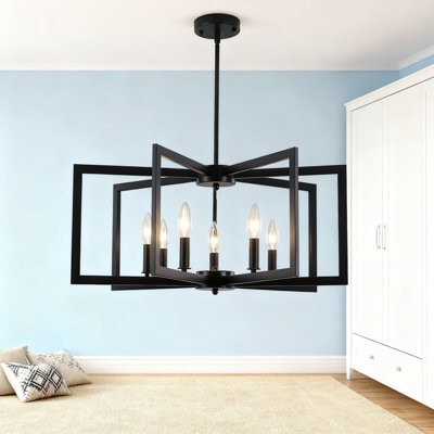 Everly Quinn Modern Geometric Chandelier With 7 Lights Adjustable Height Industrial Farmhouse Design For Dining Room Kitchen Island Bedroom Entryway And Livi