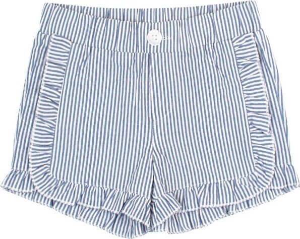 RuffleButts RuffleButtsBaby/ToddlerSeersuckerRuffleTrimWovenShorts-ToddlerClassicBlueSeersucker,18-24m