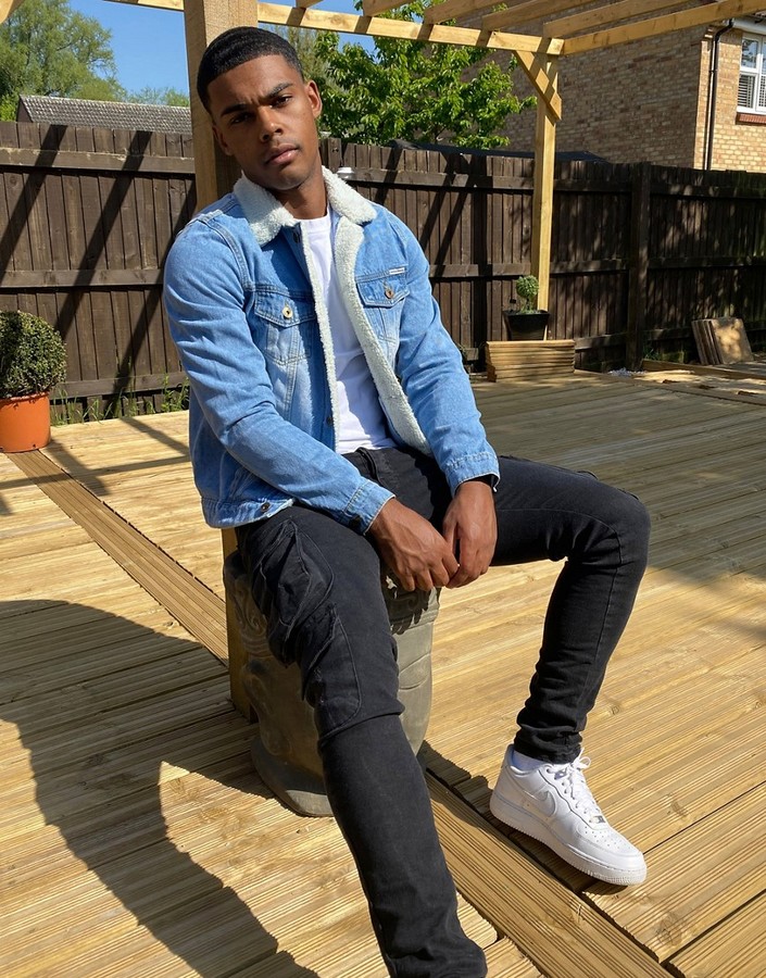 denim fleece jacket men's