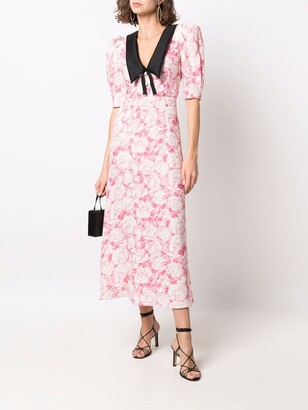 Alessandra Rich Floral Shift Midi Silk Dress