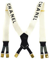 Thumbnail for your product : Rare! chanel cc suspenders white black gold canvas leather vintage auth 32804