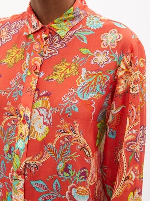 Etro Paisley-print Cotton-blend Voile Shirt Dress - Orange Print