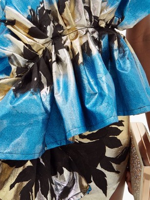 GERMANIER Ruffled Floral-jacquard Gown - Blue Multi