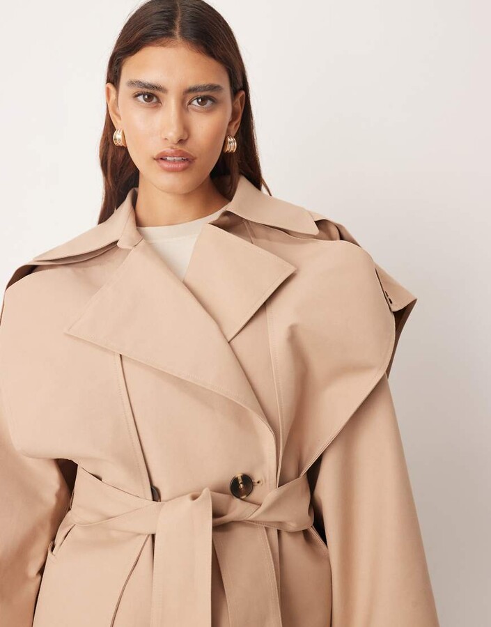 ARRANGE double breasted cropped trench coat with cape detail in