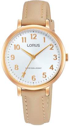 Lorus womens stylish pink leather strap rose gold case watch