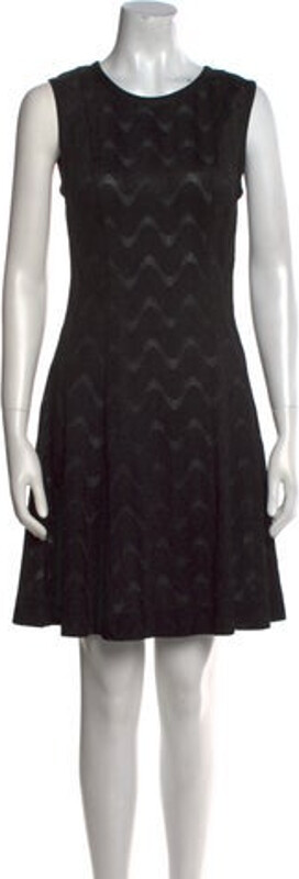 Missoni A-Line Dress Black & Metallic Printed Sleeveless with Crew Neck Concealed Zip Closure at Back Designer
