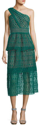 Self-Portrait One-Shoulder Floral-Chain Lace Guipure Midi Dress
